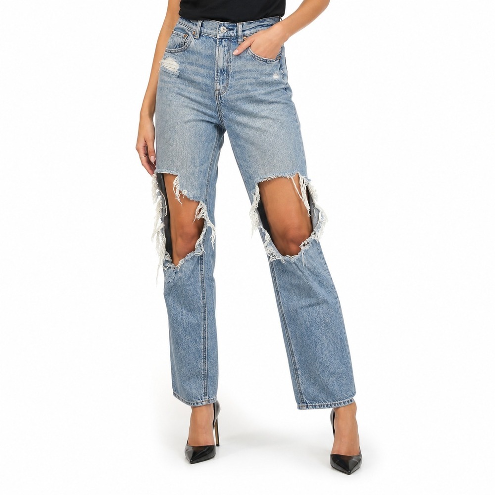American Eagle Strigid Mom Jeans Women's Size 2 Blue Distressed High Rise Denim